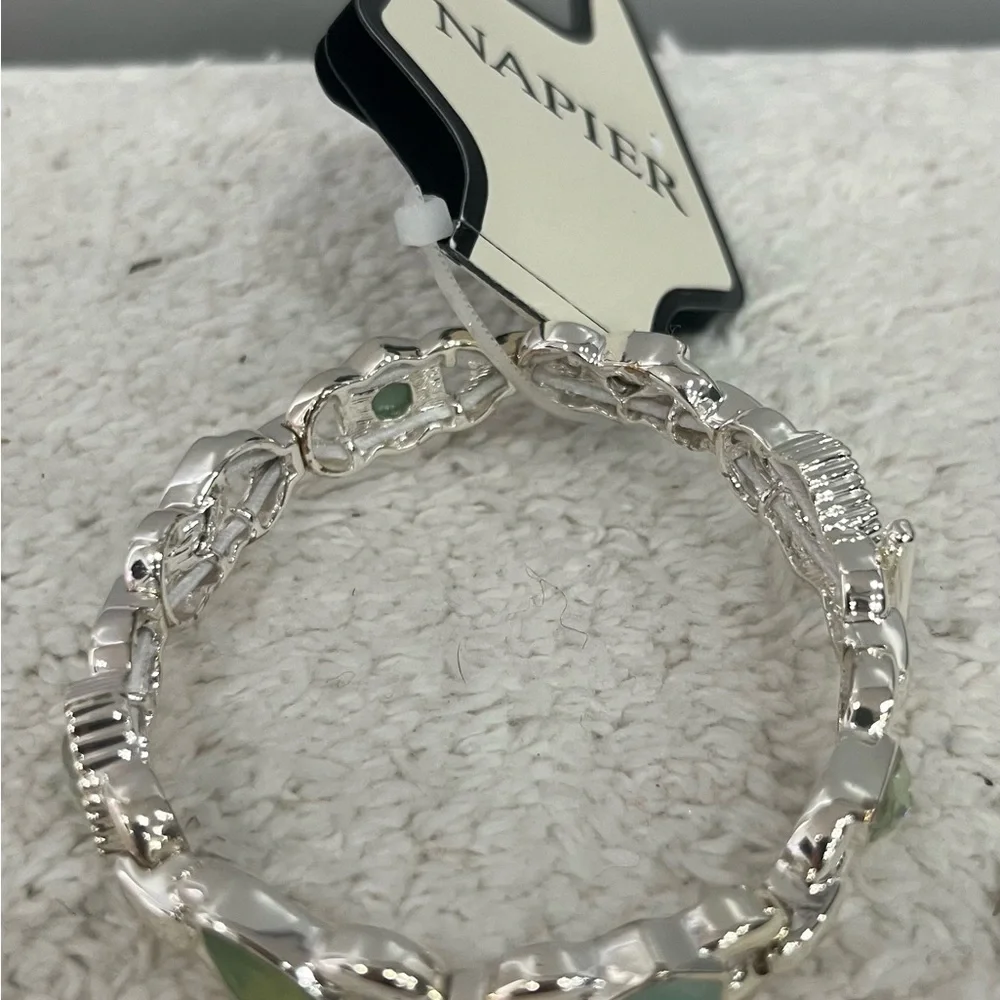 Napier Silver Bracelet with Light Green Gemstones